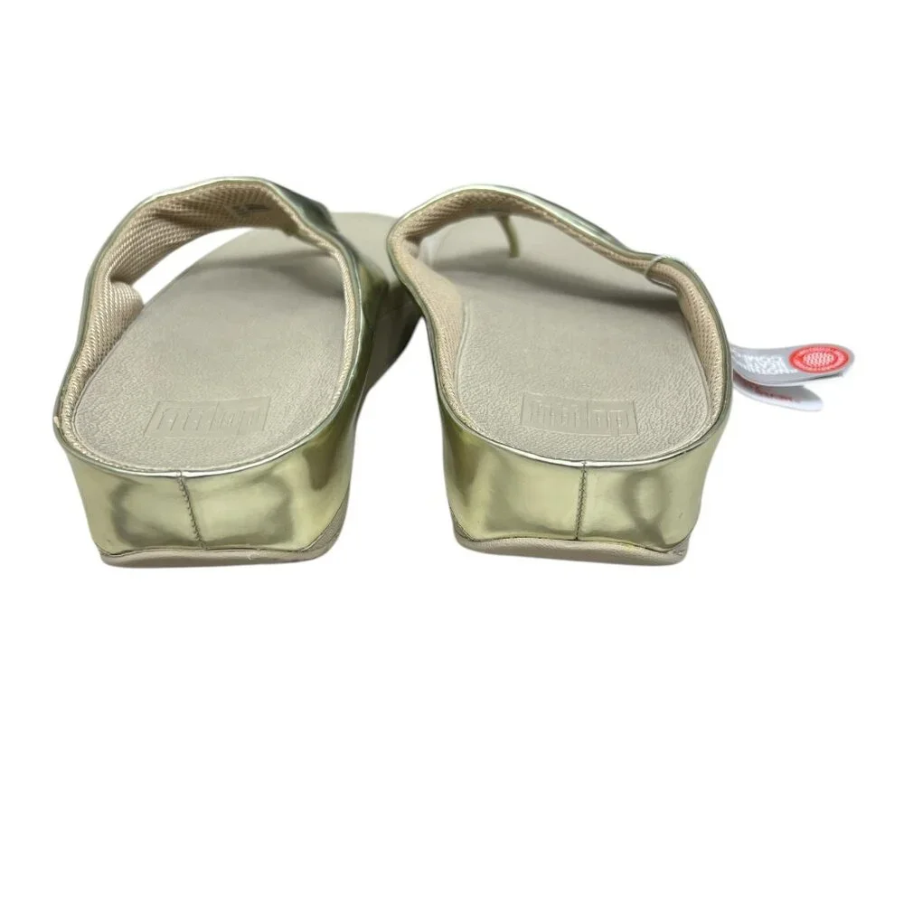 NWT Fitflop Ringer Leather Gold Metallic thong women's wedge sandals size 10